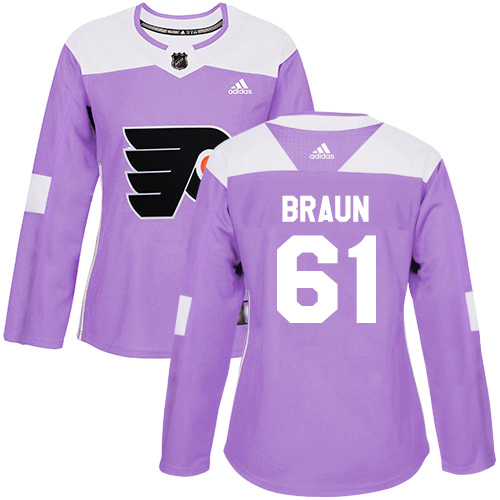 Adidas Flyers #61 Justin Braun Purple Authentic Fights Cancer Women's Stitched NHL Jersey